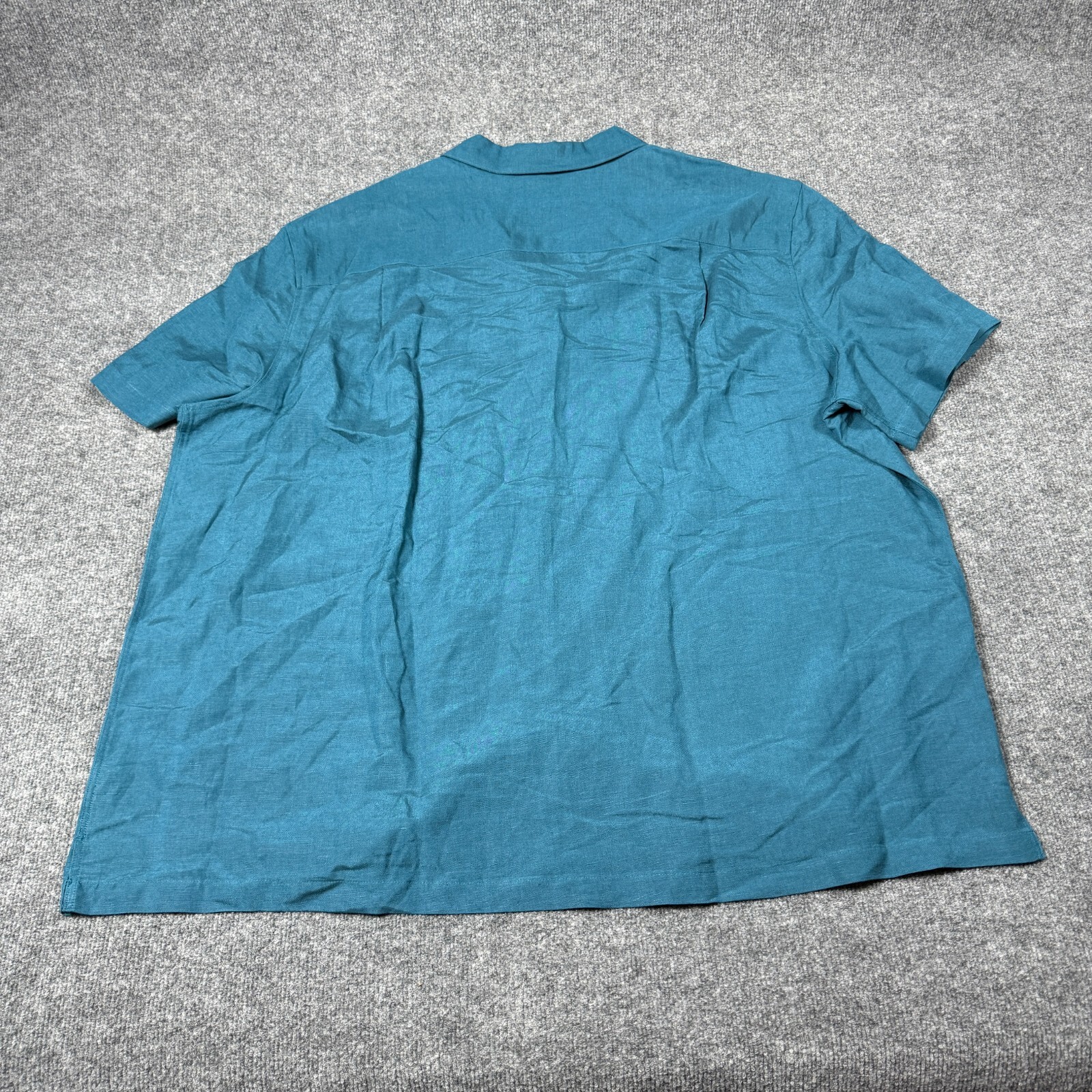 Oak Hill Shirt Mens 3XL Blue Embroidered Linen Blend Button Down Short Sleeve