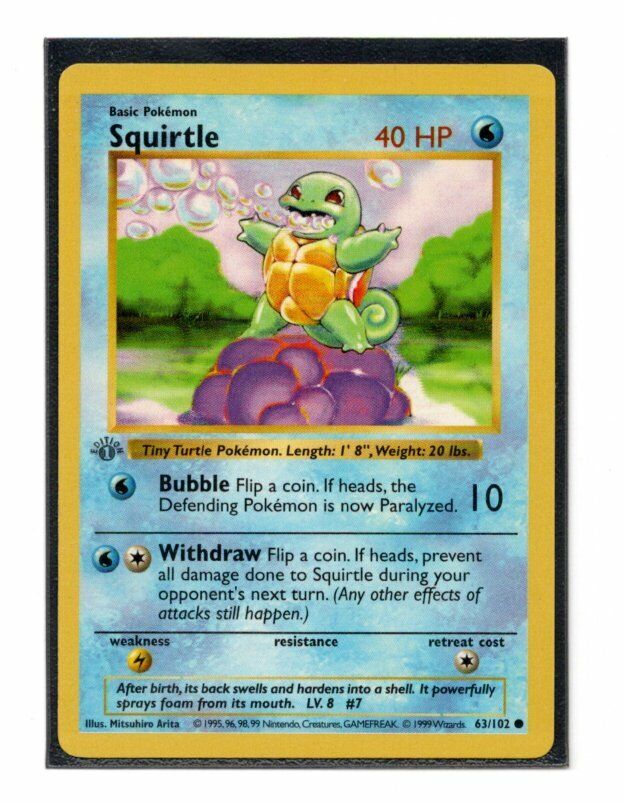 Pokemon Base Set German 1st Edition Squirtle Schiggy 63/102 PSA 8