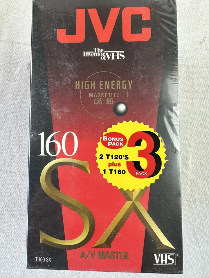 JVC High Energy SX 160 120 VHS 3 Pack Blank Tapes New Sealed 8 Hr/EP Record VCR - Image 2 of 3