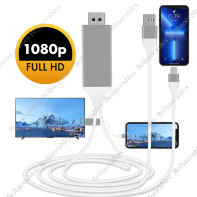 HDMI Mirroring AV Cable Phone to TV HDTV Adapter 1080P For iPhone 14 13 12 XR XS