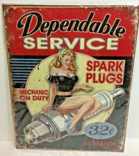 Dependable Service Spark Plugs Tin Sign 12.5" x 16" Made in the USA