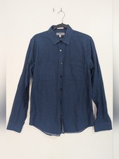 Express Men's Medium Fitted Blue Dotted Geometric Long Sleeve Button Down Shirt