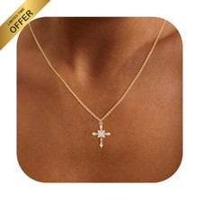 Dainty 14K Gold Plated Cross Necklace for Women - Waterproof  Non-Tarnish