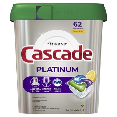 62 ct Cascade Platinum Dishwasher Pods Detergent ActionPac Dawn Soap Dish Washer