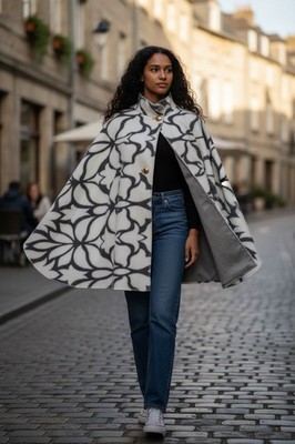 Captivating Blue & White Flower Cape,  Perfect For All Seasons. One-Size Fit All
