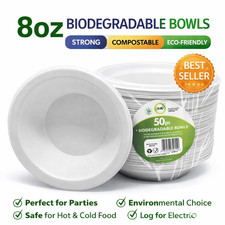 50pc 8oz Biodegradable Bowls Bagasse Compostable Eco Friendly Disposable Party