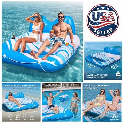 Extra Large Inflatable Pool Float with Backrest & Cup Holders for Ultimate Co...