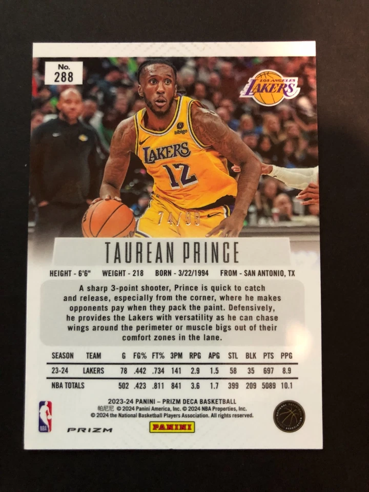 2023-24 Panini Prizm Deca - Taurean Prince #288 Purple Prizm /99 - Image 2 of 2