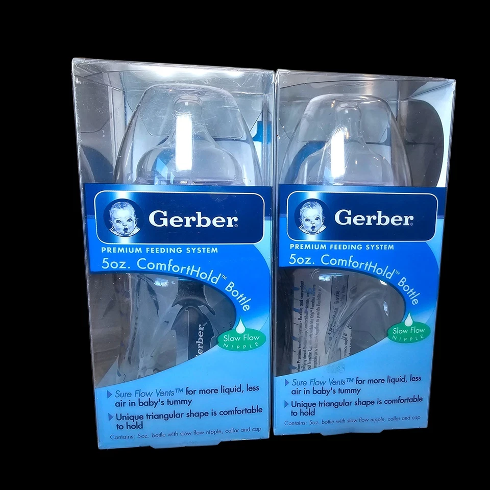 Antigo 2004 Gerber ComfortHold 5 oz Mamadeiras Forma Triangular Fluxo Lento NOVO - Imagem 3 de 4