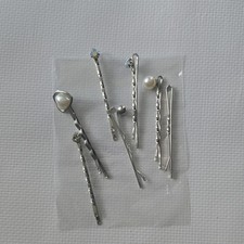 Silver Tone Faux Pearl  Rhinestone Decorative Bobby Pins Set Women  s Metal