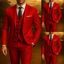 Men Suits Sets 3pcs Slim Fit Formal Notch Lapel Groom Party Prom Single Breasted
