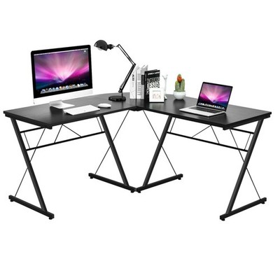 59'' L-Shaped Corner Desk Home Office Computer Table Study Workstation Black