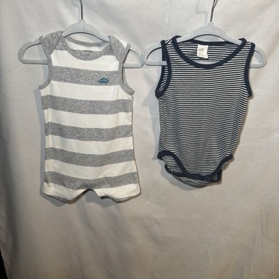 Carters/H&M Stripe Baby Boy Sleeveless Bodysuit/Dino Shortall Set 6/4-6M