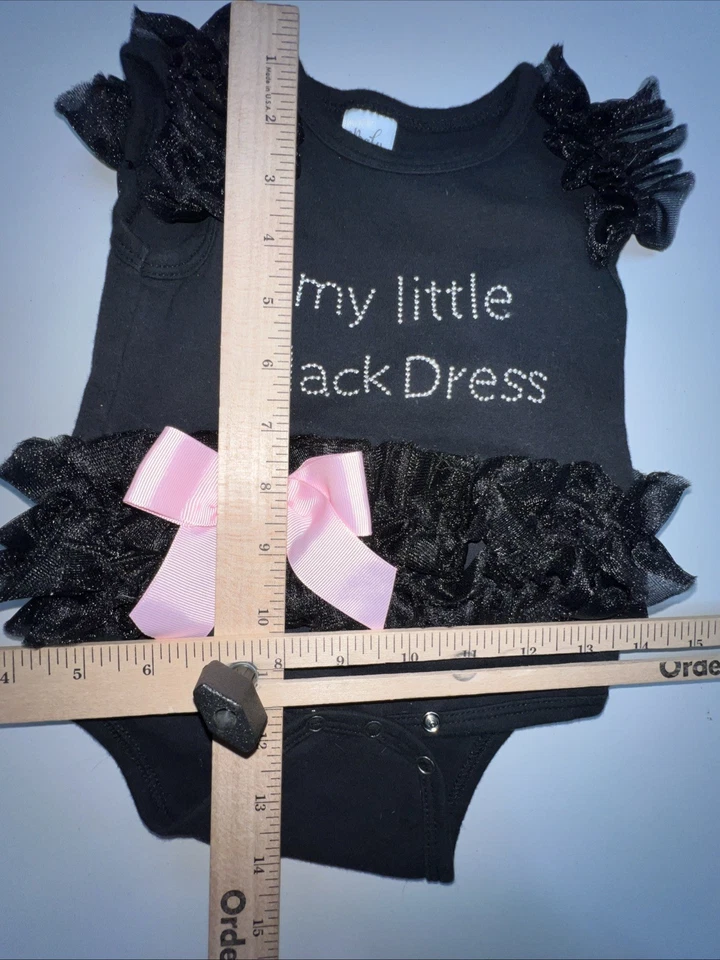 Baby Ganz Bodysuit Little Black Dress One-Piece Romper Baby Girl 6-12 Months Bow - Image 4 of 4