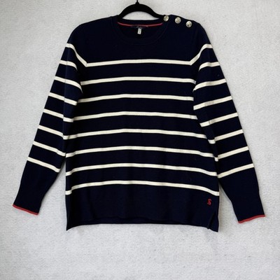 Joules Sweater Womens 8 Blue Stripe Button Shoulder Nautical Knit Pullover