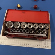 VTG CRAFTSMAN 3/4" DRIVE RATCHET 4375 & 20pc Socket Set 7/8"-2-3/8" Storage Case