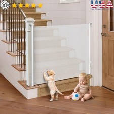 Retractable Baby Gate Mesh Safety Lock One-Hand Operation Automatic Tension New
