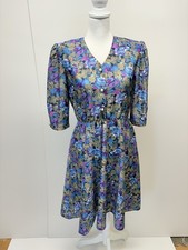 Vtg 80s California Looks Floral Midi Dress Size 10p Cottagecore Blue And Purple