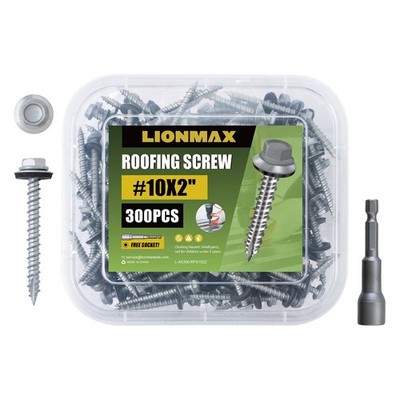 Metal Roofing Screws #10 × 2 Inch, 300-PCS, Rustpert Coating Hex Head Sheet M...