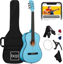 38in Beginner Acoustic Guitar Set, Light Blue, Case, Strap, Extra Strings, BCP