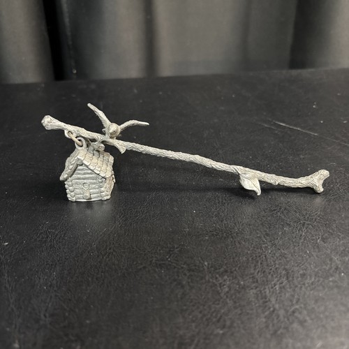 Vintage Pewter Candle Snuffer Bird On Branch And Bird House 6”
