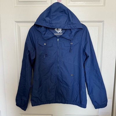 VOLCOM Blue Hooded Enemy Lines Lightweight Jacket Windbreaker MEDIUM