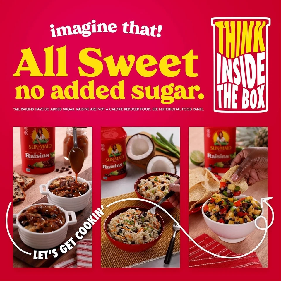 Pasas secas al sol Sun-Maid California, bote resellable de 13 oz, bocadillo o bakin Foto 3 de 4