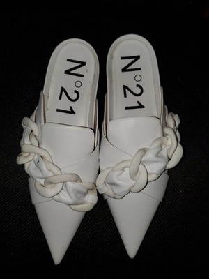 N21 Numero Ventuno Leather Chain Mules Cream white Size 41 US 11