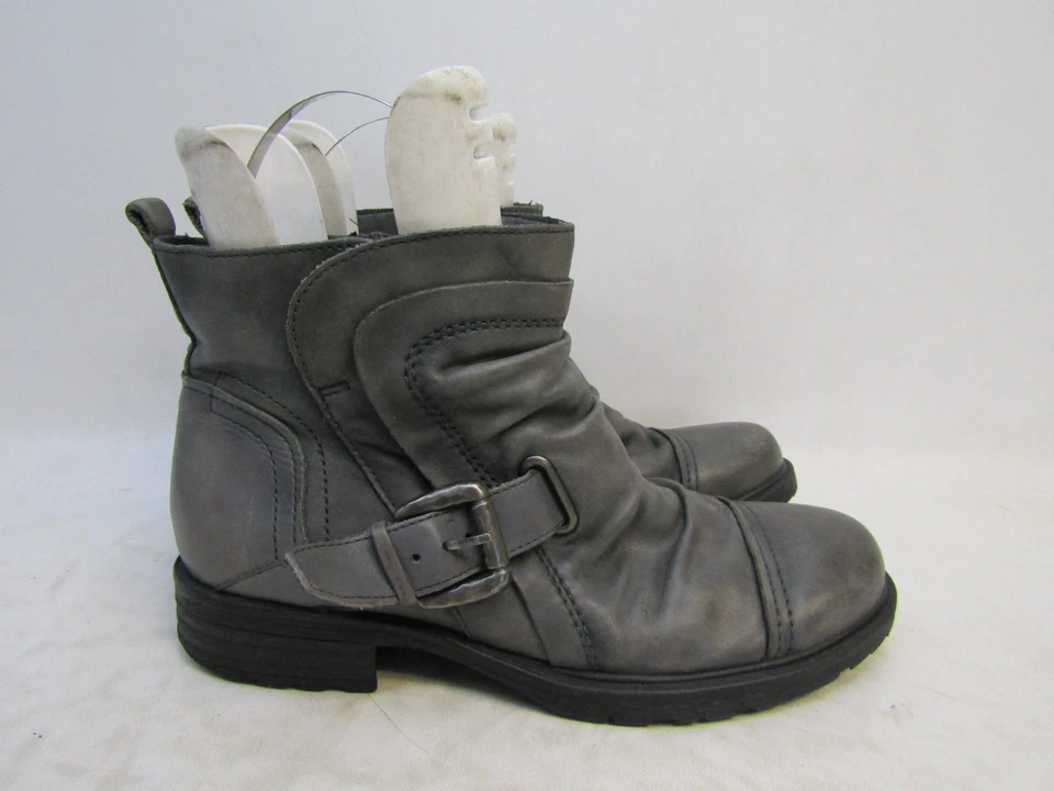 Earth Mujer Talla 10 Gris Cuero Cremallera Hebilla Tobillo Moda Botas Botines Foto 3 de 4