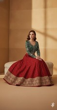 Sanskriti Vintage Red Long Unstitched Lehenga Pure Silk Hand Embroidered Zardozi