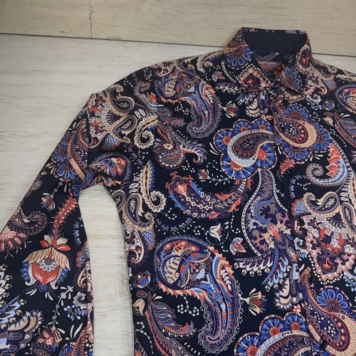 Consequence Shirt Mens Medium Black Dragon Paisley Long Sleeve Button Up Stretch - Picture 3 of 22