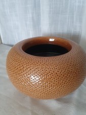 Portuguese ceramic indor plant pot yellow mustard colour,  textured sphere shape