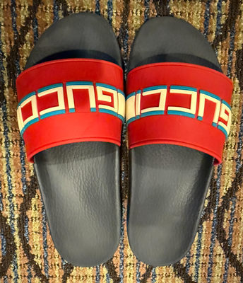 Gucci St. Nastro Sport Logo Print Stripe Rubber Slide  display picture 2
