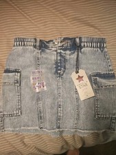 VANILLA STAR Mid Rise Elastic Cargo Denim Mini Skirt Size 12 New