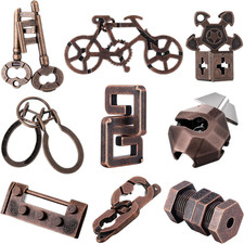 9 Pcs Metal Brain Teasers 3D Steel Puzzle Set, Elegant Style