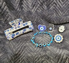 Evil Eye All-Over Print Plastic Hair Claw Clip White Blue Black, bundle pack