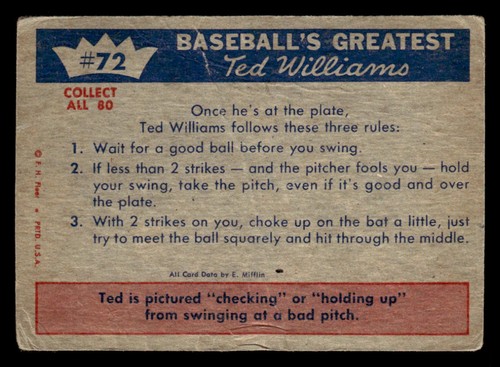 1959 Fleer Ted Williams #72 Ted Williams *niedrige Qualität* - Bild 2 von 2