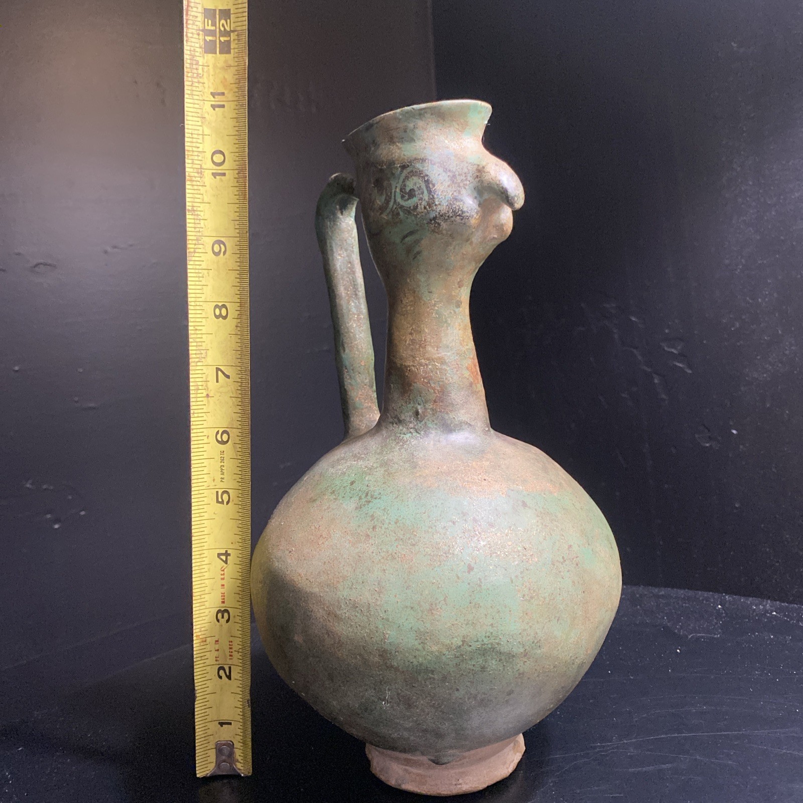 Antique Green Glazed Islamic Persian 11” Bird Wine Ewer W Provenance