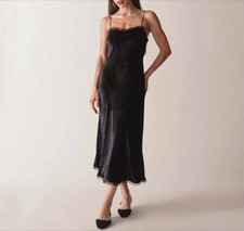 Women Doen Silk Blend Lace Backless Slip Midi Dress Black Size XXL