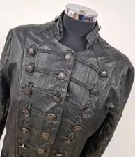 ALL SAINTS KARST BLACK LEATHER MILITARY JACKET, UK10 iconic Rare rock chic 