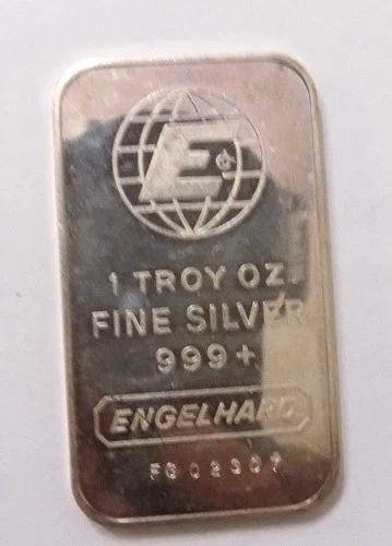 1 oz Engelhard Silver Bar Large E logo .999+ Fine Silver #FG02307