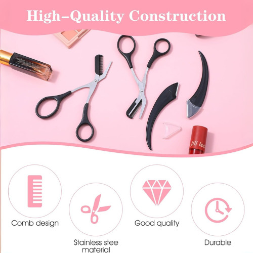 Eyebrow Trimmer Scissors Kit 4pcs Curved & Comb Grooming Tools for Men & Women
