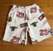 Jordan Brand Kids MJ Fleece Shorts White All-Over Print Drawstring Waist Large