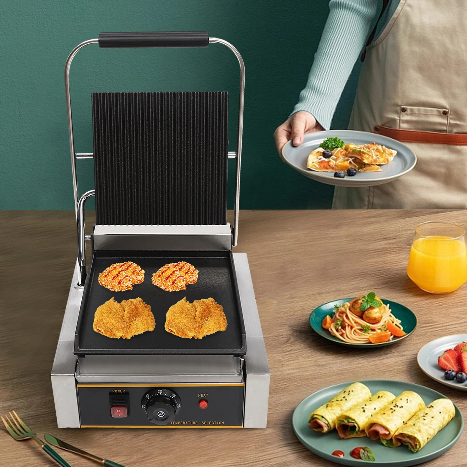 Electric Stainless Steel Sandwich Maker Pannini Maker Sandwich Machine 1800W