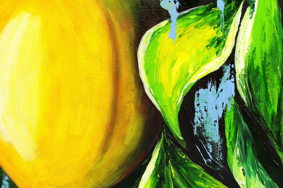 ORIGINAL Acryl Bild Gemälde Zitrone Abstrakt Malerei Kunst Modern Art HANDGEMALT - Bild 2 von 4