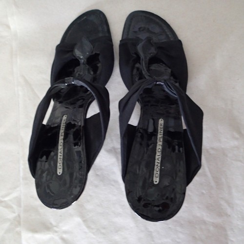 Donald Pliner Sandals Elastic Strap Slip On Open Toe Shoes Black 10M HEEL VC - Picture 6 of 9