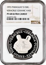 Paraguay 150 guaranies 1973, NGC PF68 UC, "Veracrus vase céramique" top pop 3/0