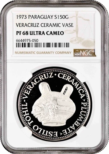 Paraguay 150 guaranies 1973, NGC PF68 UC, "Veracrus Ceramic Vase" Top Pop 3/0