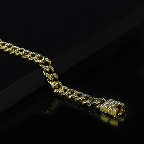 set bracciale + Collana Cubana Grossa girocollo Catena Grande Strass incastonati - Foto 7 di 14