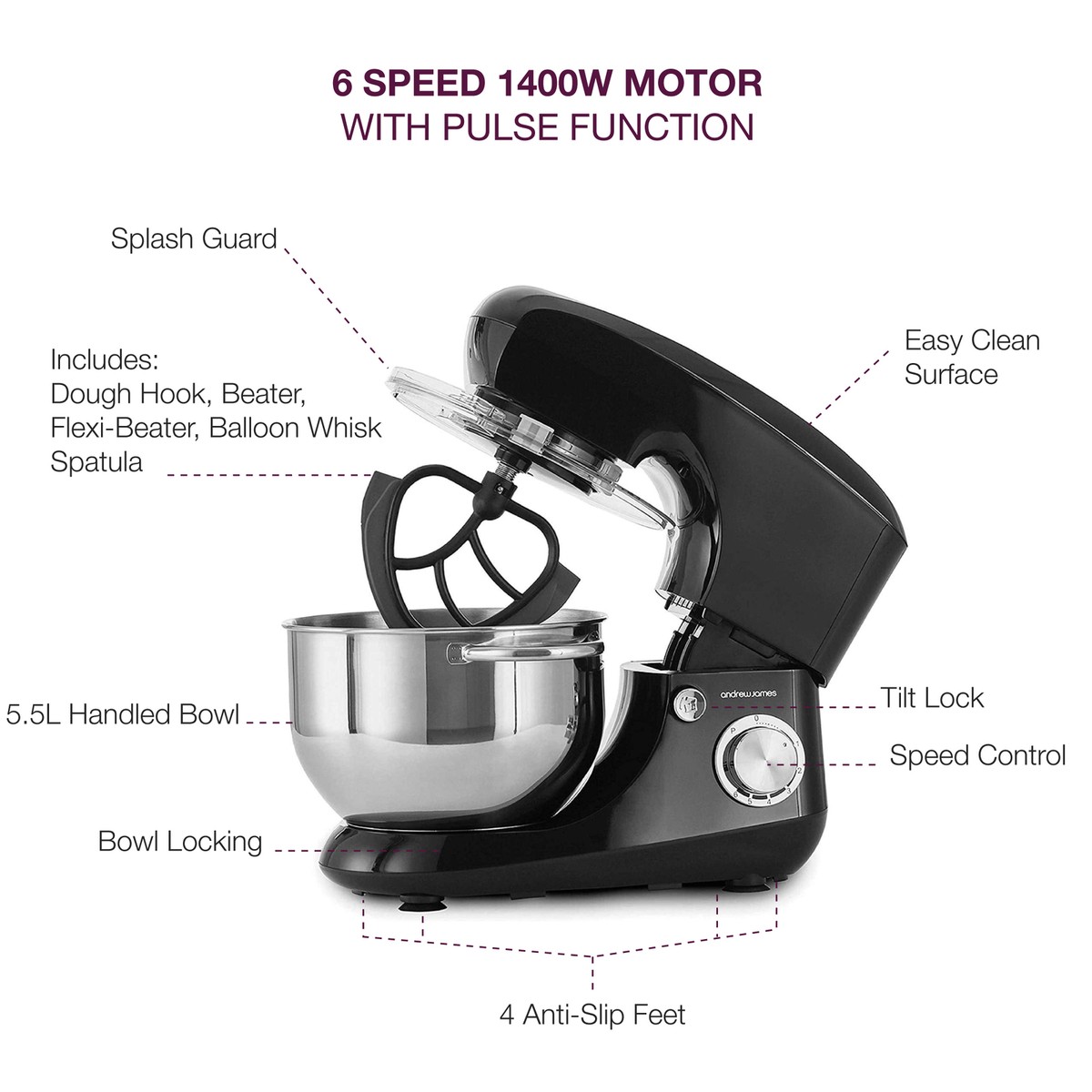 Andrew James AJ001367 800W Stand Mixer Black for sale